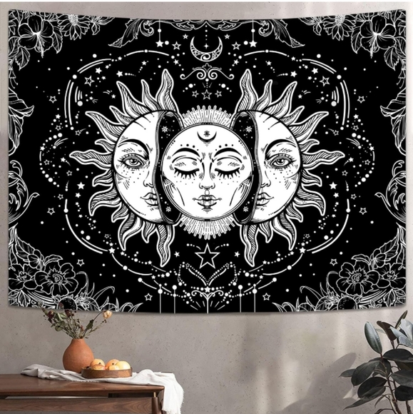 XL Black and White Sun Moon Hippie Celestial Bohemian Wall Tapestry - Picture 6 of 9